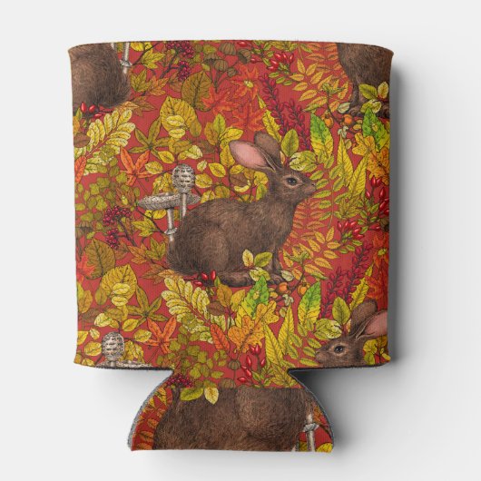 Herfst Konijn op rood Blikjeskoeler (Achterkant)