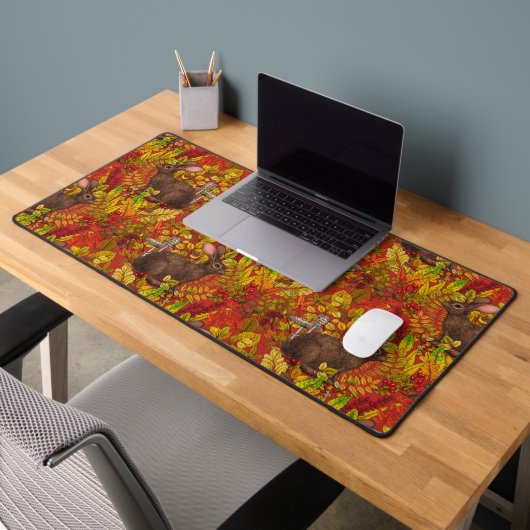 Herfst Konijn op rood Bureaumat (Kantoor 2)