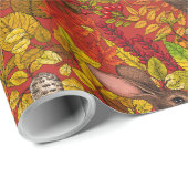 Herfst Konijn op rood Cadeaupapier (Rol Hoek)