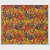 Herfst Konijn op rood Cadeaupapier (Vlak)