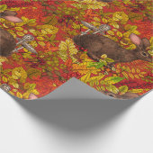 Herfst Konijn op rood Cadeaupapier (Hoek)