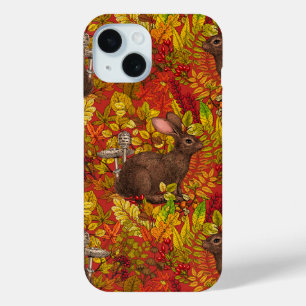 Herfst Konijn op rood iPhone 15 Case