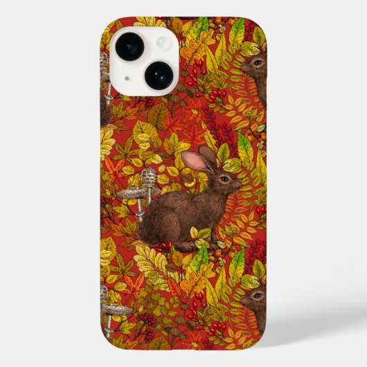 Herfst Konijn op rood Case-Mate iPhone Case (Achterkant)
