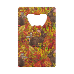 Herfst Konijn op rood Creditkaart Flessenopener