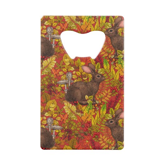 Herfst Konijn op rood Creditkaart Flessenopener (Achterkant)