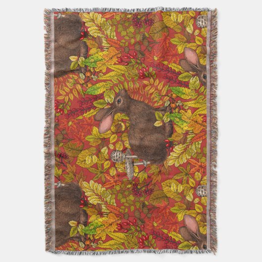 Herfst Konijn op rood Deken (Voorkant Verticaal)