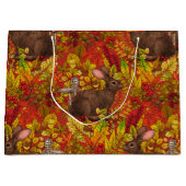 Herfst Konijn op rood Groot Cadeauzakje (Voorkant)