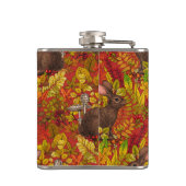 Herfst Konijn op rood Heupfles (Achterkant)