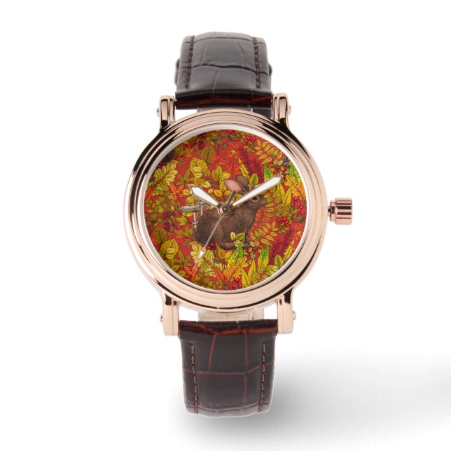 Herfst Konijn op rood Horloge (Voorkant)