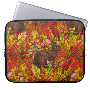 Herfst Konijn op rood Laptop Sleeve
