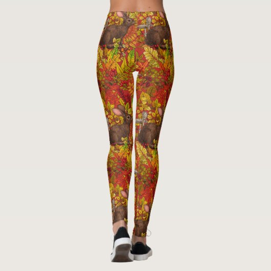 Herfst Konijn op rood Leggings (Achterkant)