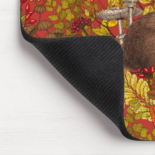 Herfst Konijn op rood Muismat (Hoek)