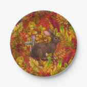 Herfst Konijn op rood Papieren Bordje (Voorkant)