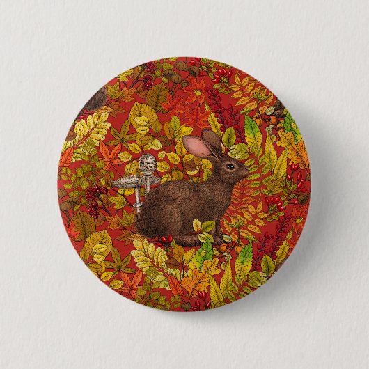 Herfst Konijn op rood Ronde Button 5,7 Cm (Voorkant)
