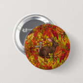 Herfst Konijn op rood Ronde Button 5,7 Cm (Voorkant /achterkant)