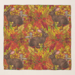 Herfst Konijn op rood Sjaal<br><div class="desc">Handbeschilderde schattige konijn en herfstflora.</div>