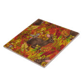 Herfst Konijn op rood Tegeltje (Zijkant)