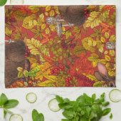 Herfst Konijn op rood Theedoek (Gevouwen)
