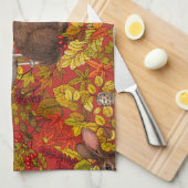 Herfst Konijn op rood Theedoek (Quarter Fold)