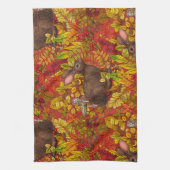 Herfst Konijn op rood Theedoek (Verticaal)