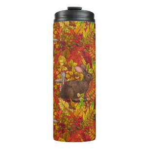 Herfst Konijn op rood Thermosbeker