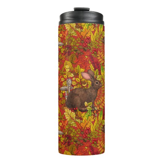 Herfst Konijn op rood Thermosbeker (Voorkant)