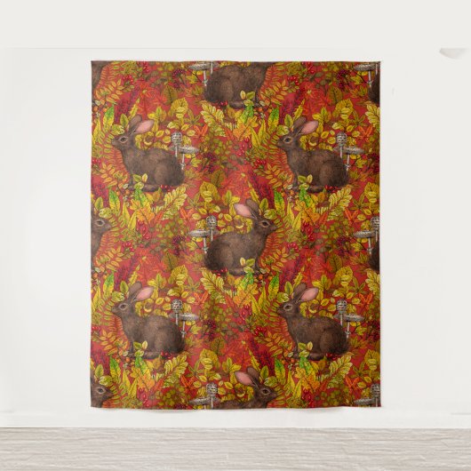 Herfst Konijn op rood Wandkleed (Voorkant)