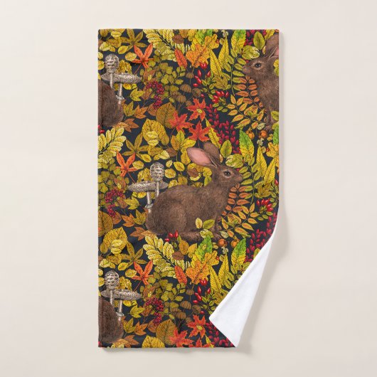 Herfst Konijn op zwart Bad Handdoek (Handdoek)