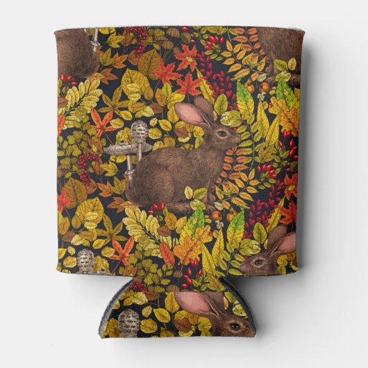 Herfst Konijn op zwart Blikjeskoeler (Voorkant)