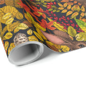 Herfst Konijn op zwart Cadeaupapier (Rol Hoek)