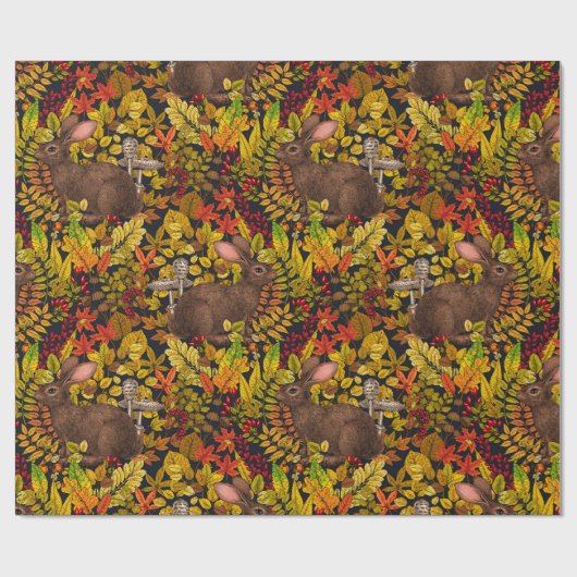 Herfst Konijn op zwart Cadeaupapier (Vlak)