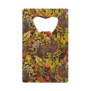 Herfst Konijn op zwart Creditkaart Flessenopener