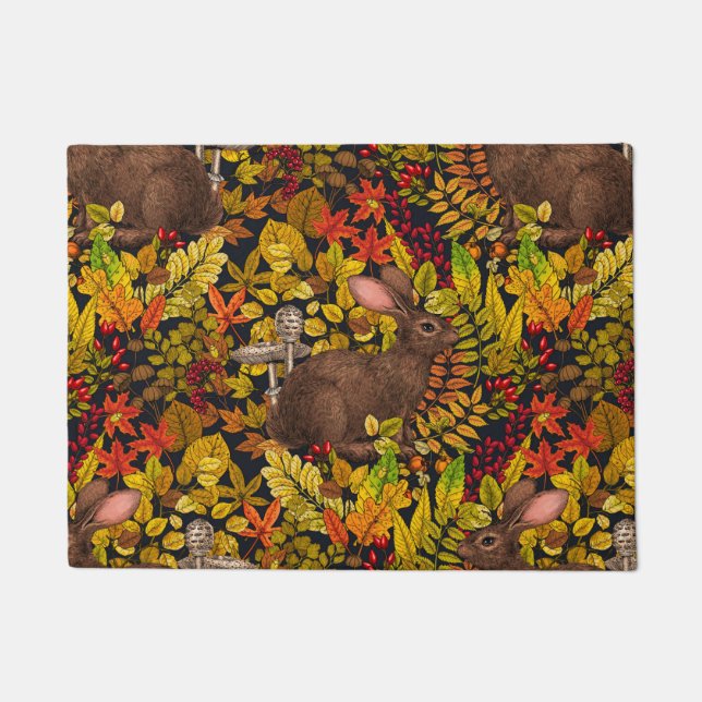 Herfst Konijn op zwart Deurmat (Voorkant)