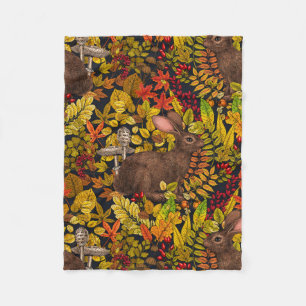 Herfst Konijn op zwart Fleece Deken