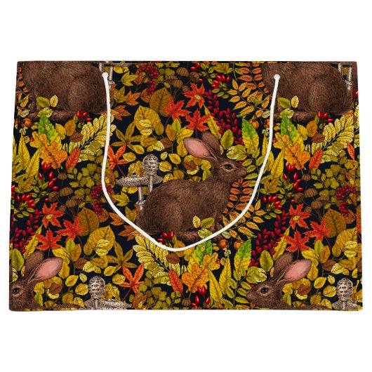 Herfst Konijn op zwart Groot Cadeauzakje (Voorkant)