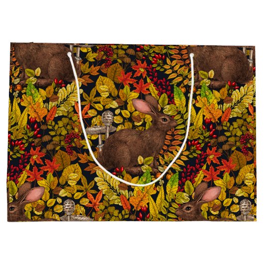 Herfst Konijn op zwart Groot Cadeauzakje (Achterkant)