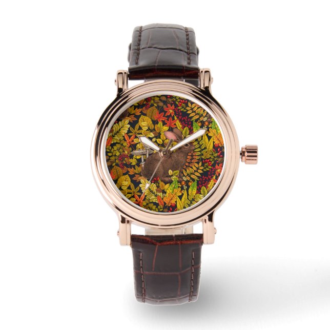 Herfst Konijn op zwart Horloge (Voorkant)