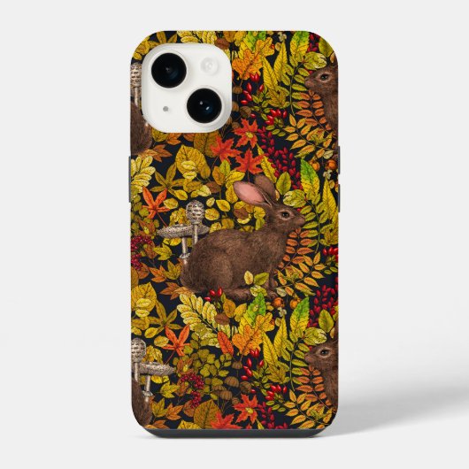 Herfst Konijn op zwart iPhone Hoesje (Achterkant)