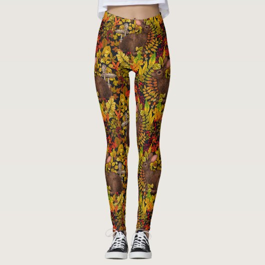 Herfst Konijn op zwart Leggings (Voorkant)