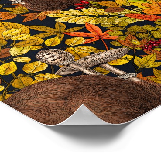 Herfst Konijn op zwart Poster (Hoek)