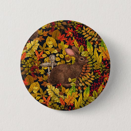 Herfst Konijn op zwart Ronde Button 5,7 Cm (Voorkant)