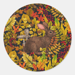 Herfst Konijn op zwart Ronde Sticker