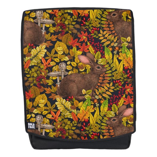 Herfst Konijn op zwart Rugtassen (Voorkant)