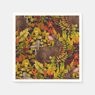 Herfst Konijn op zwart Servet