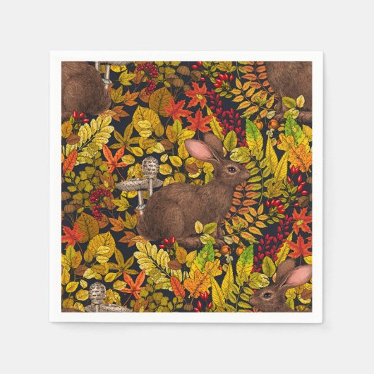 Herfst Konijn op zwart Servet (Voorkant)