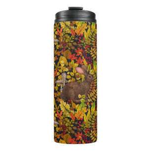 Herfst Konijn op zwart Thermosbeker