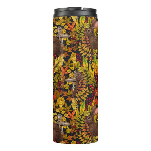 Herfst Konijn op zwart Thermosbeker (Achterkant)