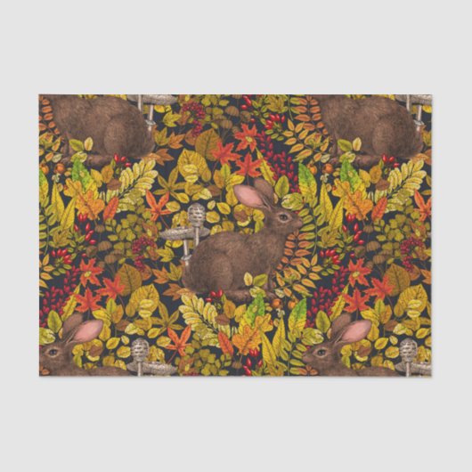 Herfst Konijn op zwart Tissuepapier (Voorkant)