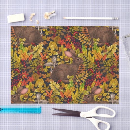 Herfst Konijn op zwart Tissuepapier (Craft)