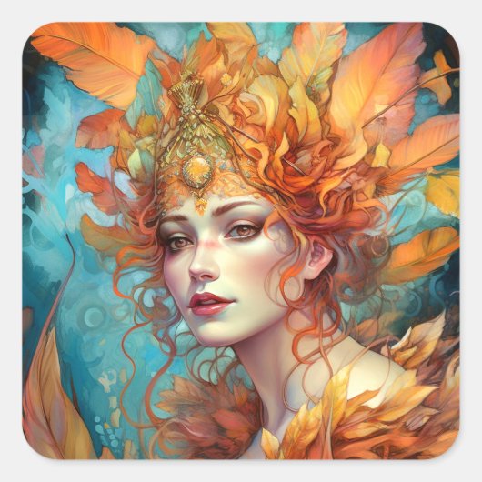 Herfst Koningin Goddess Fantasy Art Vierkante Sticker (Voorkant)